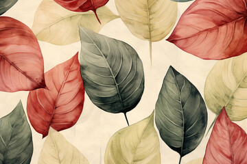 Stylized Autumn Leaves Watercolor Background Illustration
