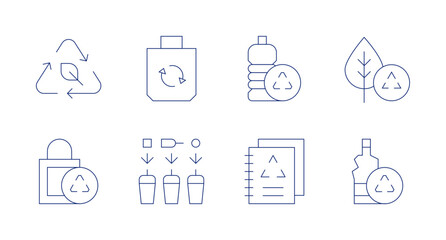 Recycling icons. Editable stroke. Containing eco, recycling, recycled bag, recycle bin, plastic, recycle.