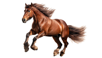 Photo of running horse isolated on transparent background. Red horse with long ponies was jumping. Generative AI