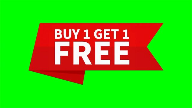 Buy One Get One Free Motion Video In Red Ribbon Rectangle Shape On Green Screen Background For Sale Promotion Business Marketing Social Media Information
