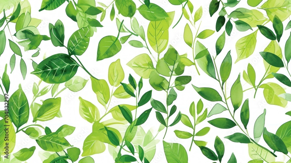 Poster a close up of a green leafy pattern on a white background with lots of green leaves in the foregroun