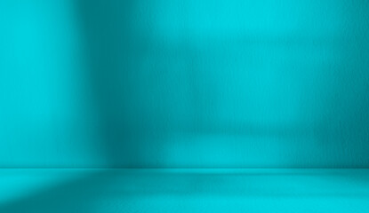 Obraz premium Blue Background Teal for Presentation Abstract Studio Cyan Template Business Kitchen House Table Building Light Spaec Wall Interior Room Plant Shadow Window Desk Floor Concrete Gradien Stone Podium.