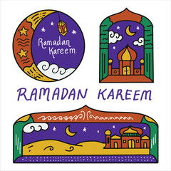 Hand drawn doodles ramadan label collection vector EPS 10.eps