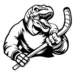Angry tyrannosaurus. hockey team logo. Tyrannosaurus mascot, emblem of a tyrannosaurus on a white background. Tyrannosaurus vector illustration. Black-and-white version.
