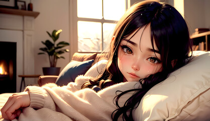 A crying girl with teary eyes