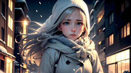 A crying girl with teary eyes