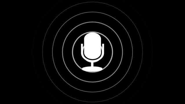 White color radio wave and voice recording podcast mic microphone button icon animation. Audio microphone icon animation