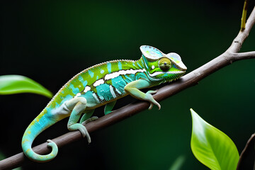 Cute cute chameleon - Chamaeleo calyptratus on branch