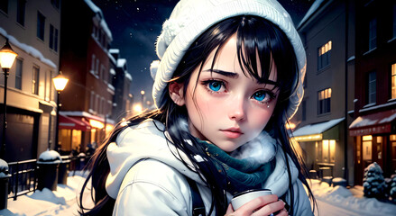 A crying girl with teary eyes