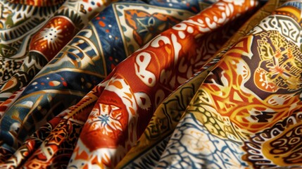  a close up of a multicolored cloth with an animal and floral design on the bottom of the fabric.