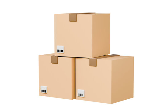 3D pile of stacked cardboard parcel or delivery box icon. Template of shopping packages for good isolated on orange background. Fast delivery, shopping, logistic concept. Minimal Cartoon.3D Rendering