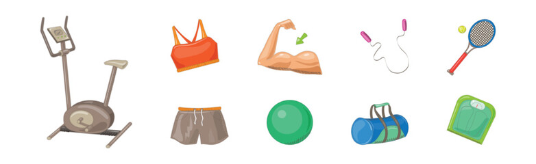 Sport Object and Equipment as Gym Accessories Vector Set