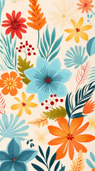 Fototapeta na wymiar Seamless Floral Pattern with Summer Flowers, Leaves, and Plants on Nature Background - Illustrative Decorative Texture for Textile Fabric Design.
