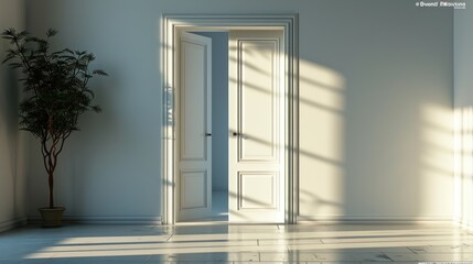 bright empty white residential room with open door