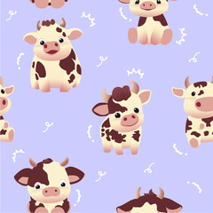 seamless pattern cute cow cartoon vector