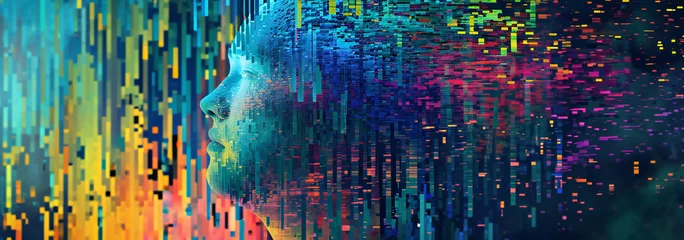 Fotobehang face with matrix digital colors. futuristic image of an artificial intelligence © kilimanjaro 