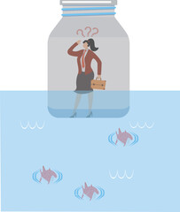 Man trapped in bottle wants to get out, Businesswoman