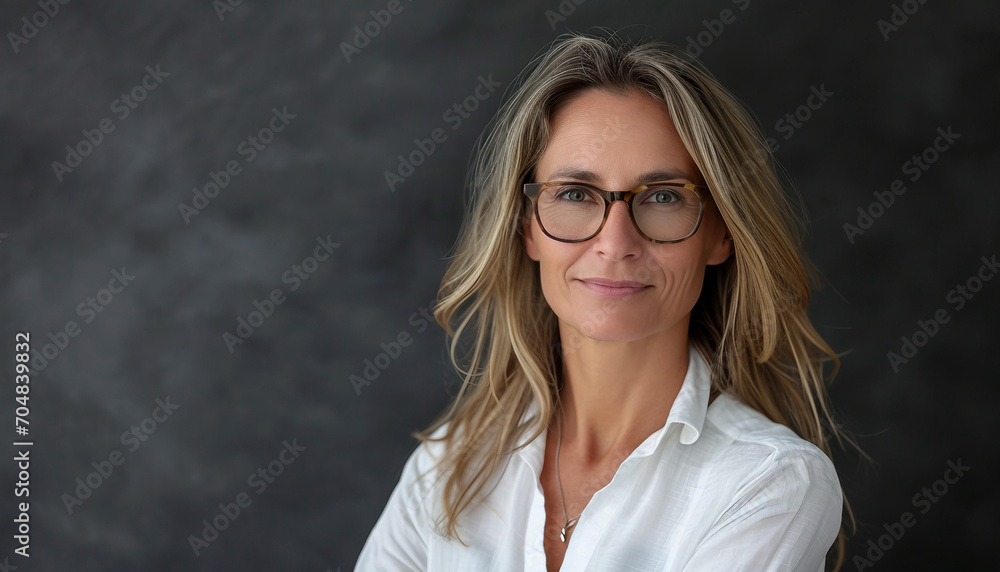 Wall mural Smiling 45 year old teacher, woman headshot portrait