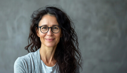 Smiling 45 year old teacher, woman headshot portrait
