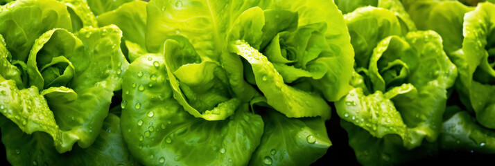 Close up of lettuce grown in greenhouse with drip irrigation hose system. - obrazy, fototapety, plakaty