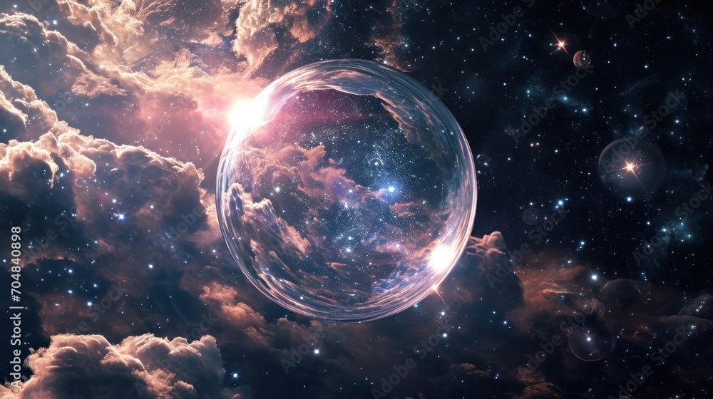 Aufkleber a large bubble floating in the middle of a space filled with stars and a cluster of stars in the bac