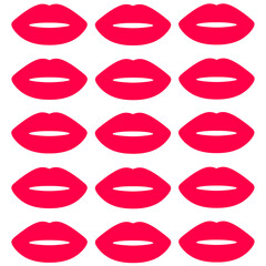 Red lips on white background. The sexy lips pattern fills the screen, perfect for wallpapers, posters and love signs.