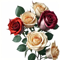 Beautiful rose bouquets that are popular on the festival of love. on a white background