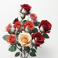 Beautiful rose bouquets that are popular on the festival of love. on a white background