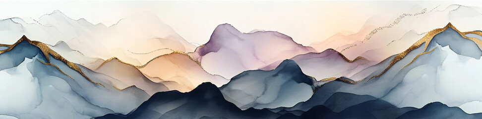 Abstract watercolor colorful illustration of mountain hills on white background. - obrazy, fototapety, plakaty