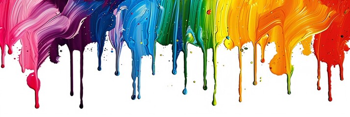 Colorful paint dripping isolated on white. Rainbow colored paint dripping on white background.
