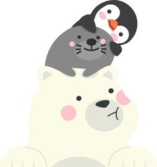 Stack of Polar bear with sea lion and penguin