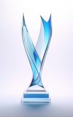Shot of the blank transparent glass award trophy on white background,