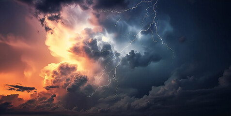 lightning storm. Lightning with dramatic clouds. Lightning thunderstorm flashes over the night sky