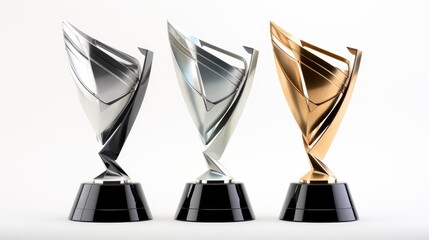 Three different kind of golden trophies. isolated on a white background - obrazy, fototapety, plakaty