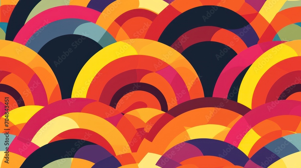 Poster a large group of multicolored circles of different sizes and shapes, all in different colors, with a