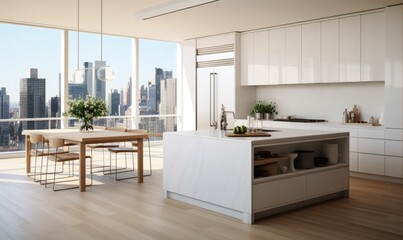 Amazing minimalist kitchen in a luxurious trendy apartment.