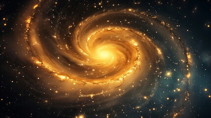 A spiraling galaxy with glowing stars and dust. - obrazy, fototapety, plakaty