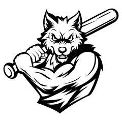 Wolf mascot, Angry wolf. Baseball team logo. emblem of a wolf on a white background. wolf vector illustration. black-and-white version