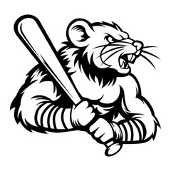 Angry Rat. Baseball team logo. Rat mascot, emblem of a rat on a white background. Rat vector illustration. black-and-white version