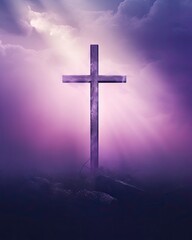 The Empty Cross, hazy, worship background art, Christianity, copy space - generative ai