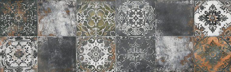 Background and Pattern : Seamless patchwork tile. Vintage portuguese and spanish ceramic tile work.