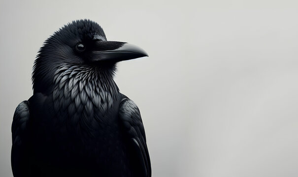 Crow Portrait stock photo with plain background, generative ai