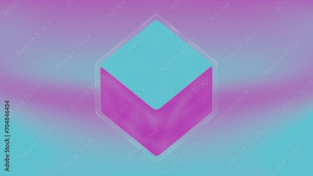 Poster the cube, with its holographic texture, appears to float and rotate, showcasing its various faces in