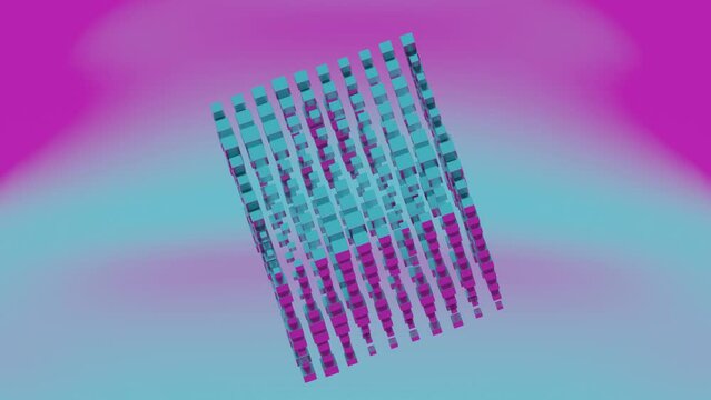 The cube, with its holographic texture, appears to float and rotate, showcasing its various faces in a captivating dance of light and color