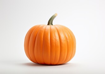 Obraz premium A minimalist composition of a single Thanksgiving pumpkin placed on a clean, white background. The
