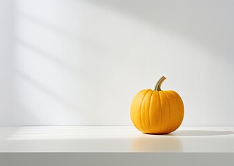 A minimalist composition showcasing a single butternut squash against a clean white background. The