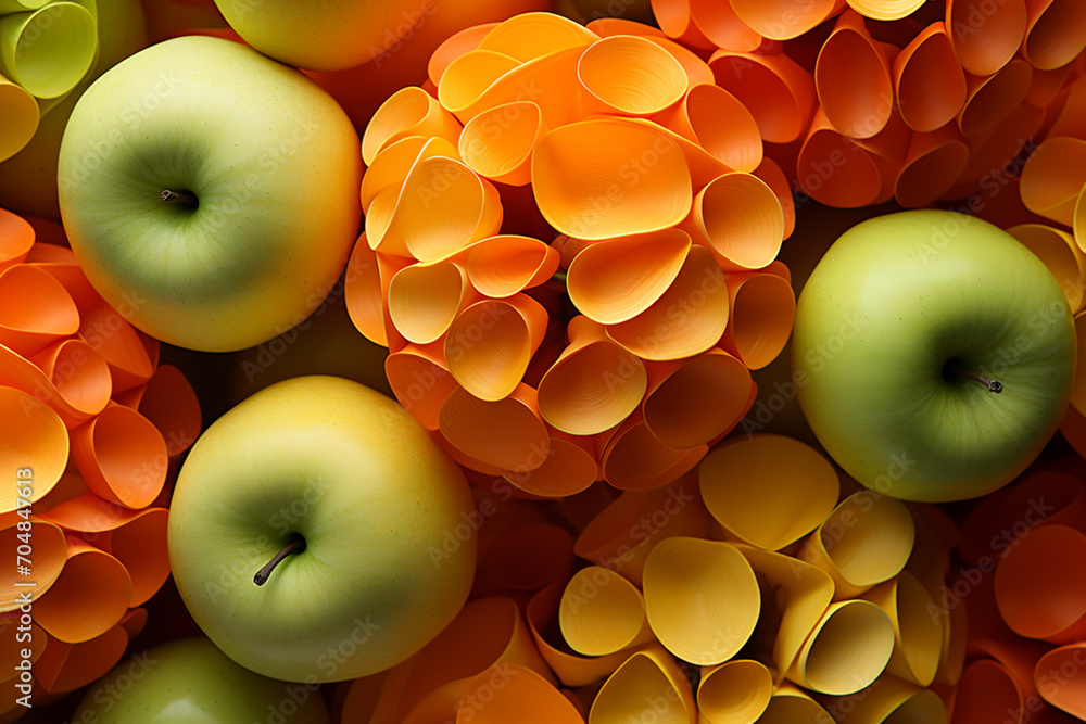 Poster apple - rich orange and green abstract shapes in a rounded form.
