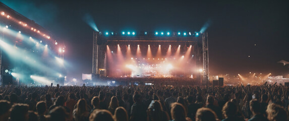 Rock concert at night in a big stadium - obrazy, fototapety, plakaty