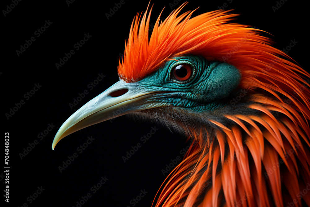Poster cassowary - rich orange and green abstract shapes in a rounded form.
