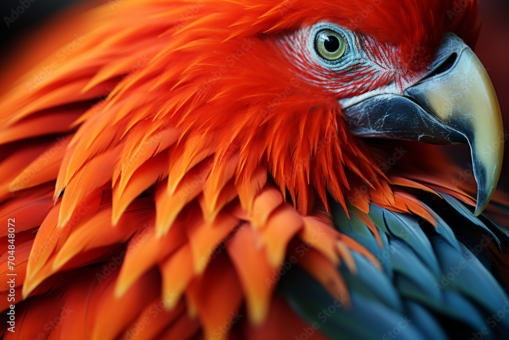 Poster frigatebird - rich orange and green abstract shapes in a rounded form.